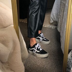 VANS OLD SKOOL PLATFORM SUEDE SHOES SNEAKERS BLACK WHITE SIZE 8